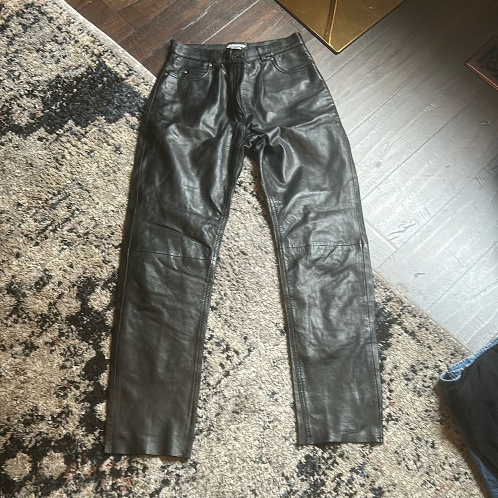 Black Straight Leg Leather Pants